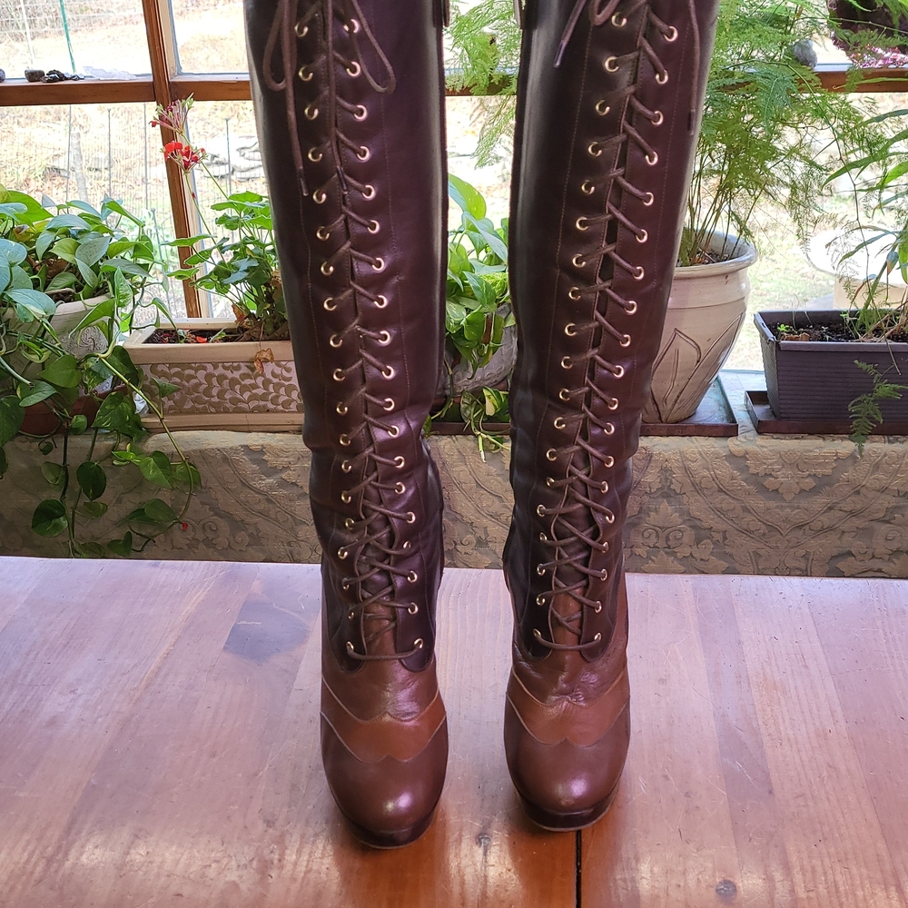 Bally Leather Platform Lace-Up Over the Knee Boots 7.5 - Picture 13 of 14
